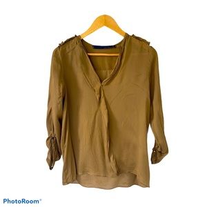 ZARA WOMAN 100% silk blouse, v-neck brown small